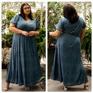 Elegant Blue Lace Maxi Dress